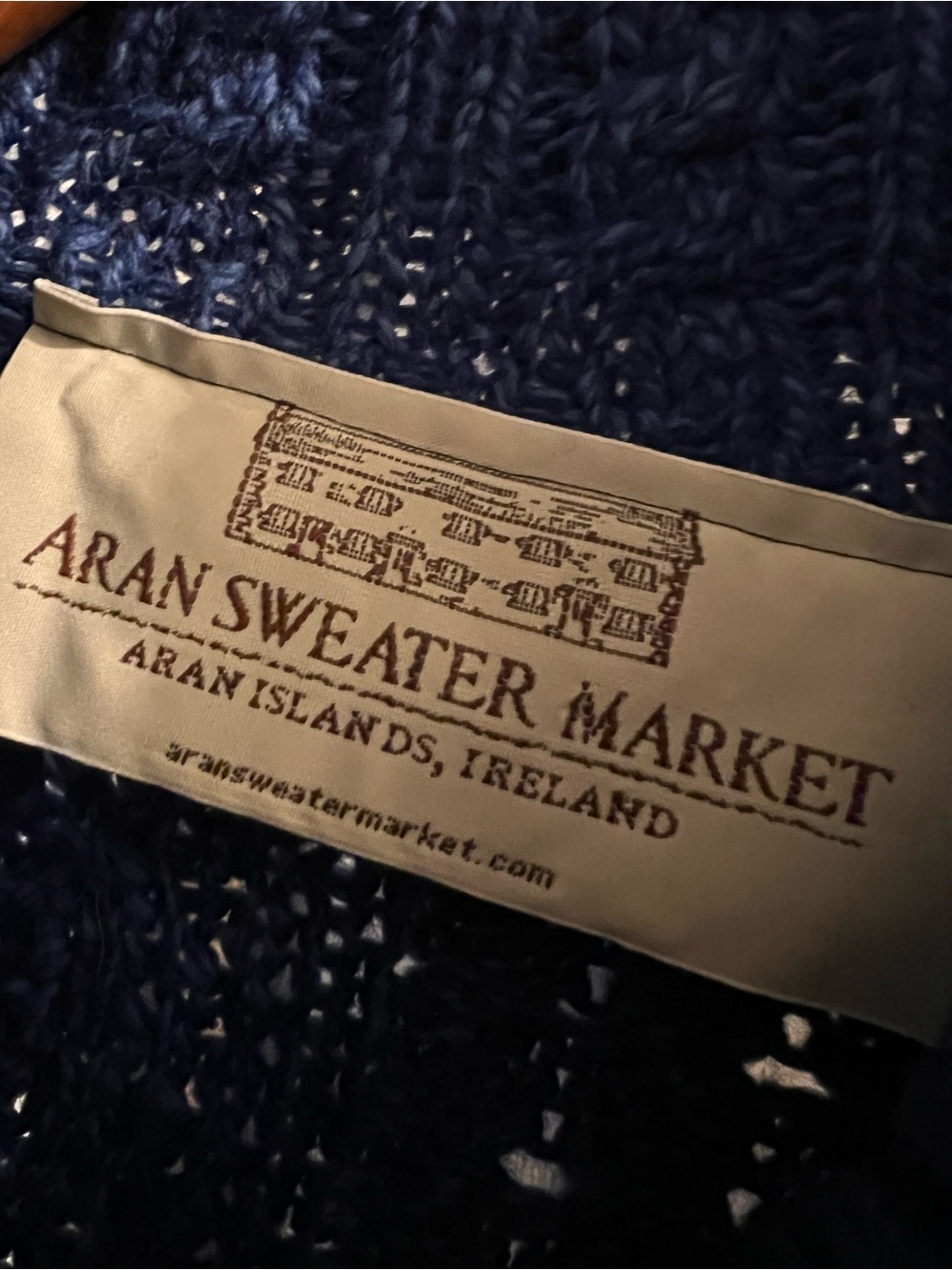 Aran Sweater Market 100% Merino Wool Cable Knit Cardigan Navy Shawl Collar - Picture 3 of 9